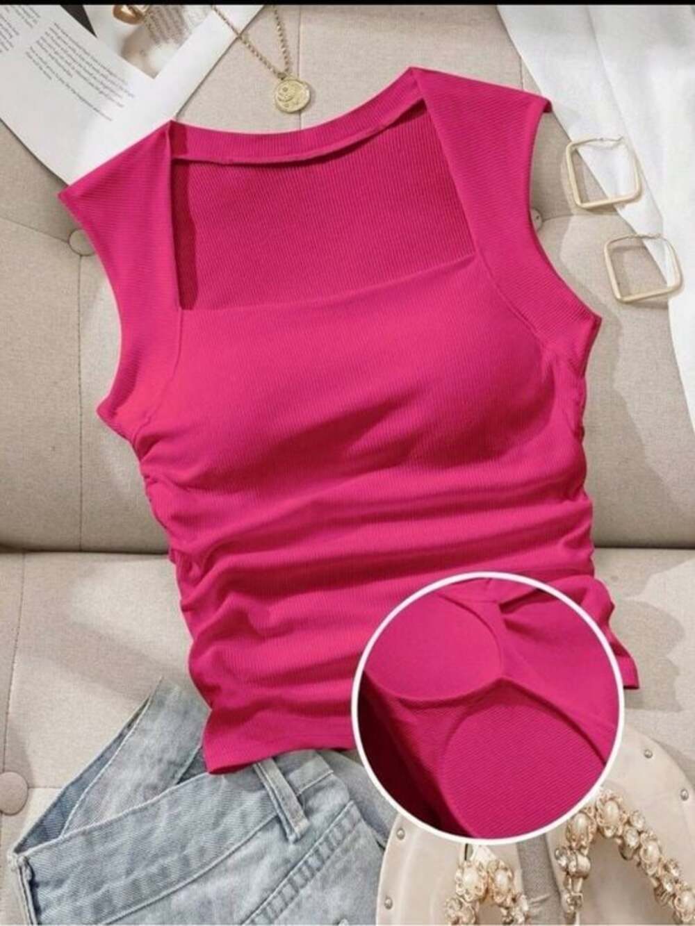 SHEIN Hot Pink Ruched Sleeveless Top Size Small Y2K
